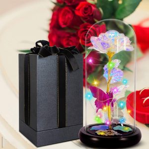 Mothers Day Rose Gifts for Mom,Colorful Artificial Flower Galaxy Rose with Led Decor in Glass Dome Mothers Gifts from Daughter ,Unique Gifts for Mother’s Day,Her,Wife,GF,Grandma,Birthday Gifts for Mom