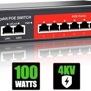 8 Port Gigabit PoE Switch with 2 Gigabit Uplink,802.3af/at Compliant,100W Built-in Power,Unmanaged Metal Plug and Play