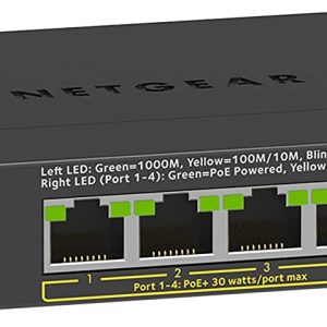 NETGEAR 5-Port Gigabit Ethernet Unmanaged PoE Switch (GS305P v2) – with 4 x PoE+ @ 63W, Desktop or Wall Mount