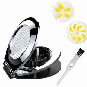 Egg Slicer for Hard Boiled Eggs- 3 in 1 Multifunctional Egg Slicer Stainless Steel with Anti-slip Foot Mats and Free Brush for Cleaning-304 Stainless Steel Wires